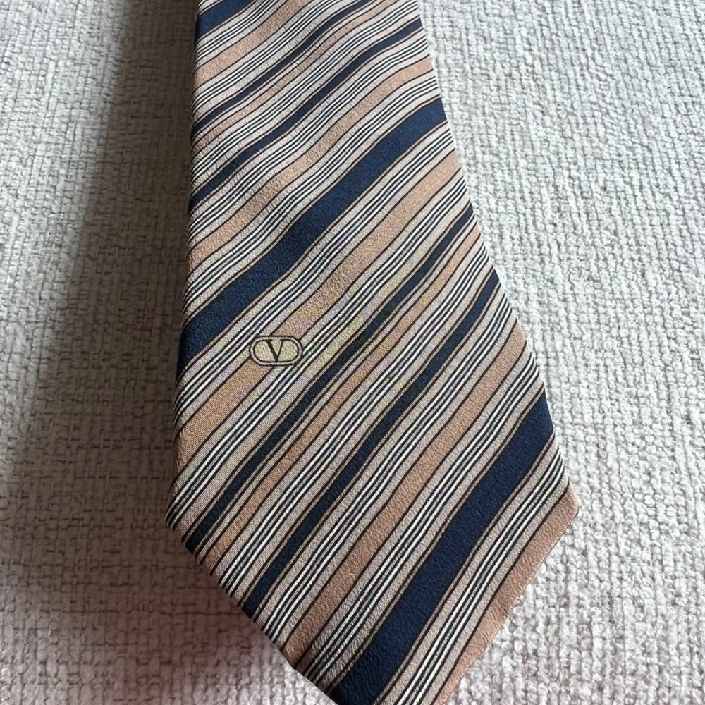Valentino Men's Tie with Brown and Blue Stripes